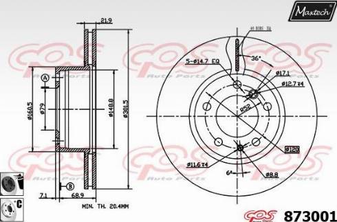 Maxtech 873001.6060 - Тормозной диск autospares.lv