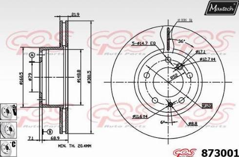 Maxtech 873001.6980 - Тормозной диск autospares.lv