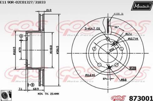 Maxtech 873001.0060 - Тормозной диск autospares.lv