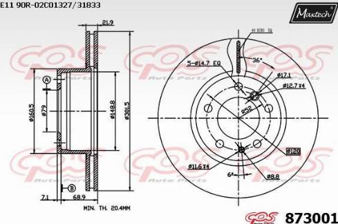 Maxtech 873001.0000 - Тормозной диск autospares.lv