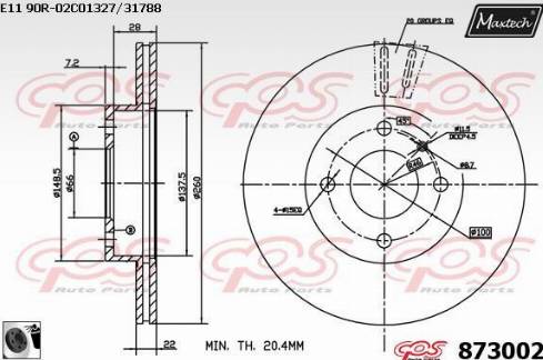 Maxtech 873002.0060 - Тормозной диск autospares.lv