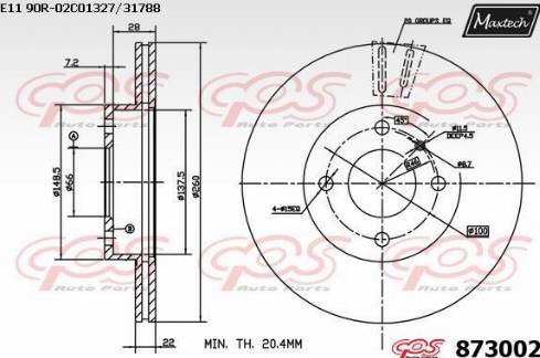 Maxtech 873002.0000 - Тормозной диск autospares.lv