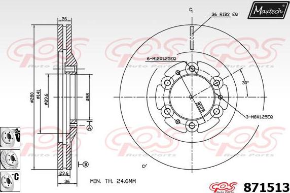 Maxtech 873085 - Тормозной диск autospares.lv