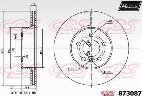 Maxtech 873087.6880 - Тормозной диск autospares.lv