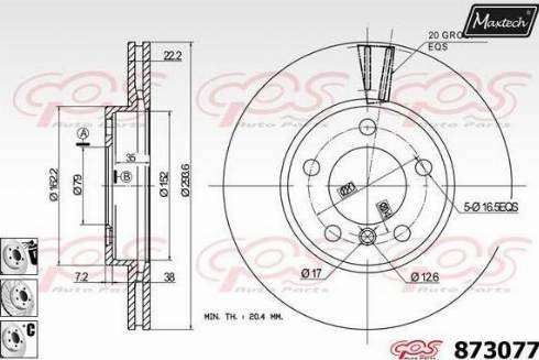 Maxtech 873077.6880 - Тормозной диск autospares.lv