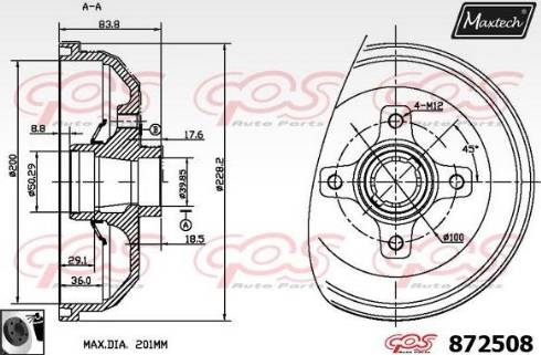 Maxtech 872508.0060 - Тормозной барабан autospares.lv