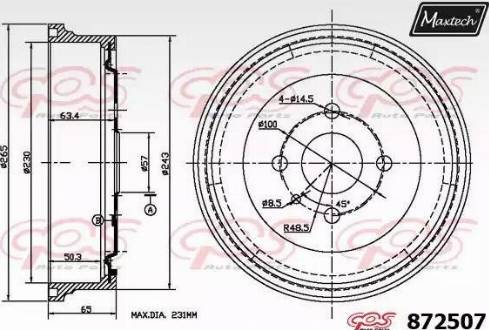 Maxtech 872507.0000 - Тормозной барабан autospares.lv