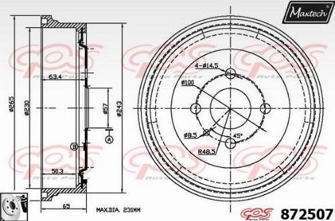 Maxtech 872507.0080 - Тормозной барабан autospares.lv