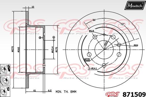 Maxtech 71810185 - Направляющий болт, корпус скобы тормоза autospares.lv