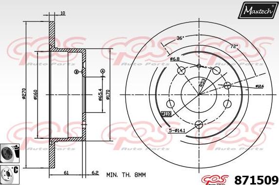 Maxtech 71810192 - Направляющий болт, корпус скобы тормоза autospares.lv