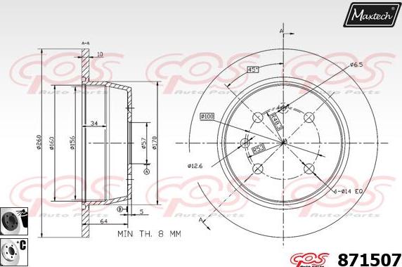 Maxtech 71810180 - Направляющий болт, корпус скобы тормоза autospares.lv