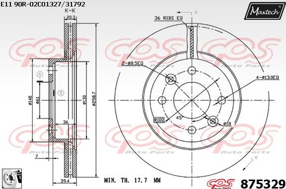 Maxtech 71810257 - Направляющий болт, корпус скобы тормоза autospares.lv