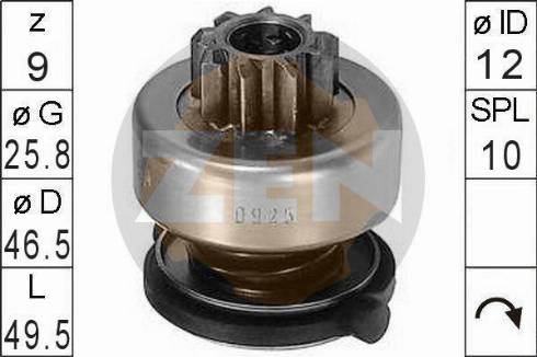 Messmer ZN0925 - Ведущая шестерня, бендикс, стартер autospares.lv