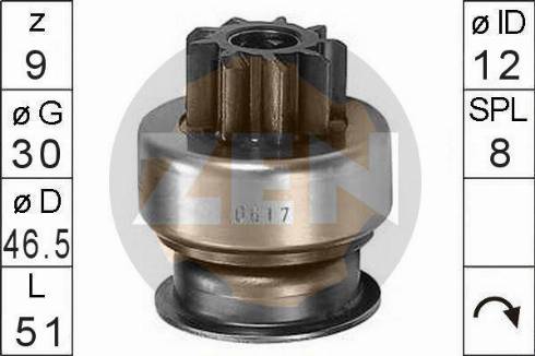 Messmer ZN0617 - Ведущая шестерня, бендикс, стартер autospares.lv