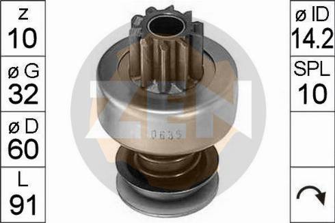 Messmer ZN0635 - Ведущая шестерня, бендикс, стартер autospares.lv