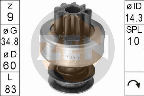 Messmer ZN1059 - Ведущая шестерня, бендикс, стартер autospares.lv