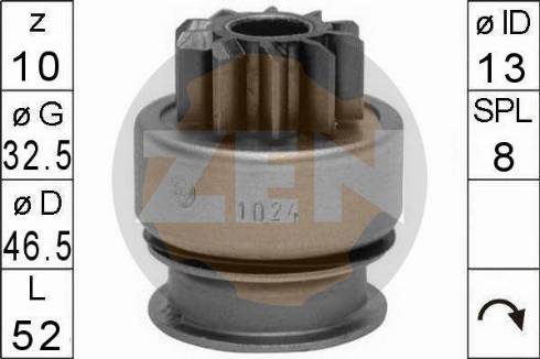 Messmer ZN1024 - Ведущая шестерня, бендикс, стартер autospares.lv