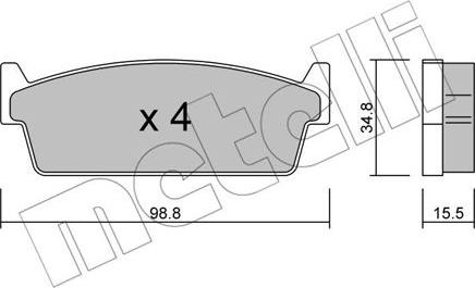 Metelli 22-0493-0 - Тормозные колодки, дисковые, комплект autospares.lv