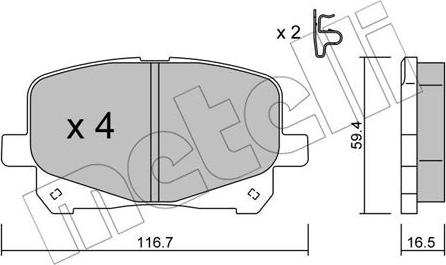 Metelli 22-0443-0 - Тормозные колодки, дисковые, комплект autospares.lv