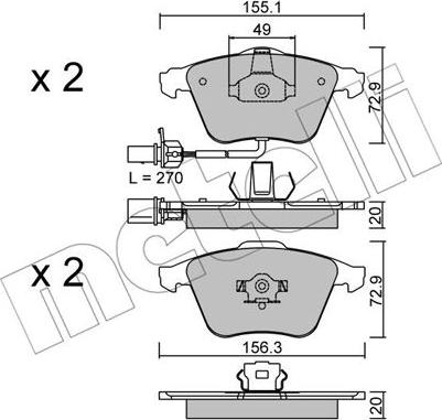 Metelli 22-0549-1 - Тормозные колодки, дисковые, комплект autospares.lv