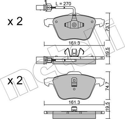 Metelli 22-0551-0 - Тормозные колодки, дисковые, комплект autospares.lv