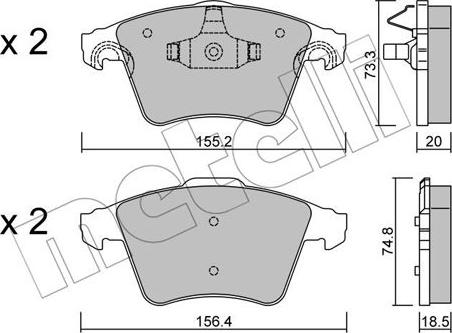 Metelli 22-0552-3 - Тормозные колодки, дисковые, комплект autospares.lv