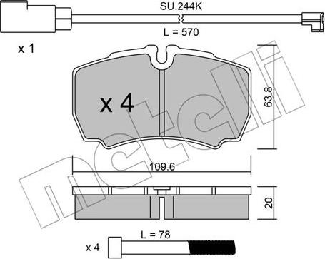 Metelli 22-0604-2K - Тормозные колодки, дисковые, комплект autospares.lv