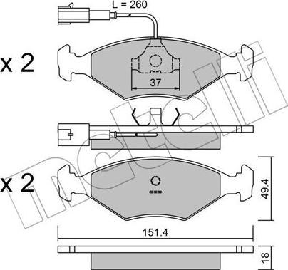 Metelli 22-0057-1 - Тормозные колодки, дисковые, комплект autospares.lv