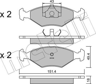 Metelli 22-0057-3 - Тормозные колодки, дисковые, комплект autospares.lv