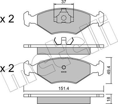 Metelli 22-0057-2 - Тормозные колодки, дисковые, комплект autospares.lv