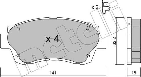 Metelli 22-0167-0 - Тормозные колодки, дисковые, комплект autospares.lv