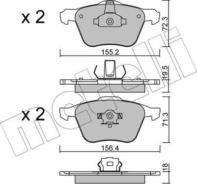 Metelli 22-0833-0 - Тормозные колодки, дисковые, комплект autospares.lv