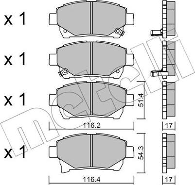 Metelli 22-0877-0 - Тормозные колодки, дисковые, комплект autospares.lv