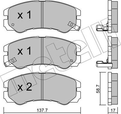 Metelli 22-0357-0 - Тормозные колодки, дисковые, комплект autospares.lv