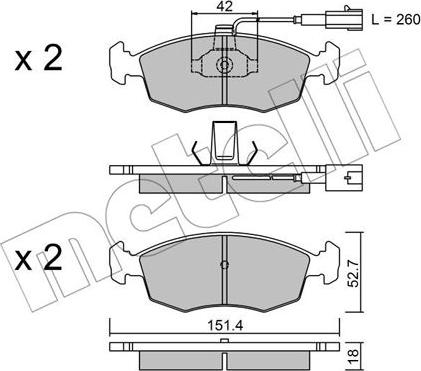 Metelli 22-0274-1 - Тормозные колодки, дисковые, комплект autospares.lv