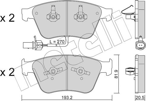 Metelli 22-1253-0 - Тормозные колодки, дисковые, комплект autospares.lv