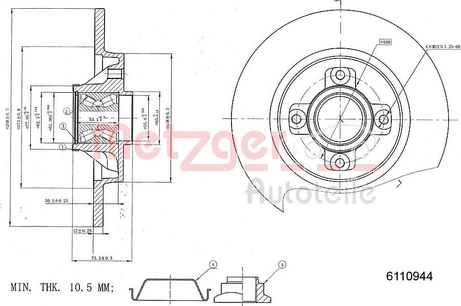 Metzger 6110944 - Тормозной диск autospares.lv