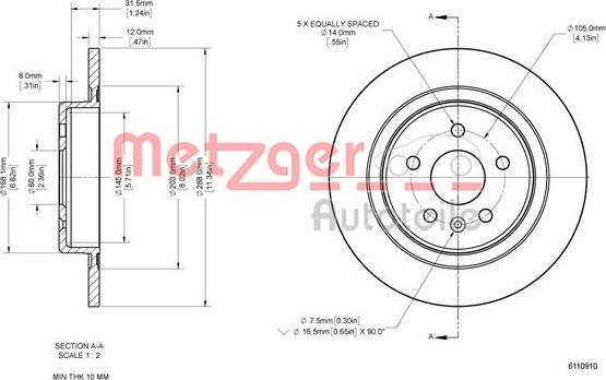 Metzger 6110910 - Тормозной диск autospares.lv