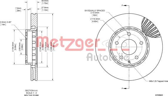 Metzger 6110922 - Тормозной диск autospares.lv