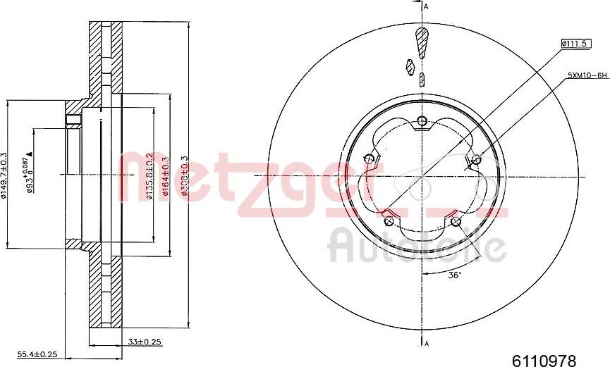 Metzger 6110978 - Тормозной диск autospares.lv