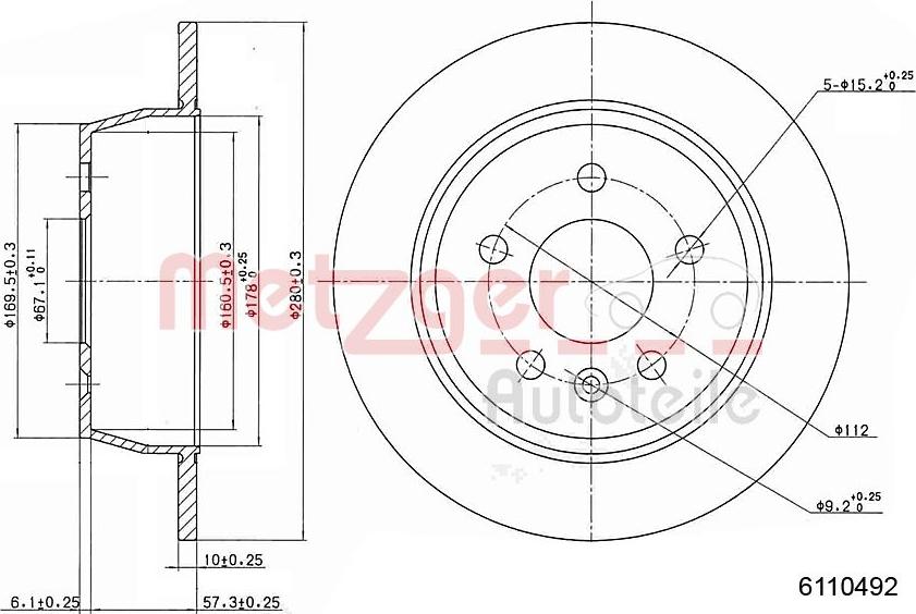 Metzger 6110492 - Тормозной диск autospares.lv