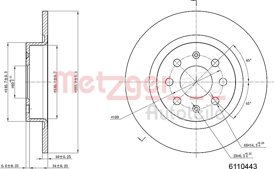 Metzger 6110443 - Тормозной диск autospares.lv