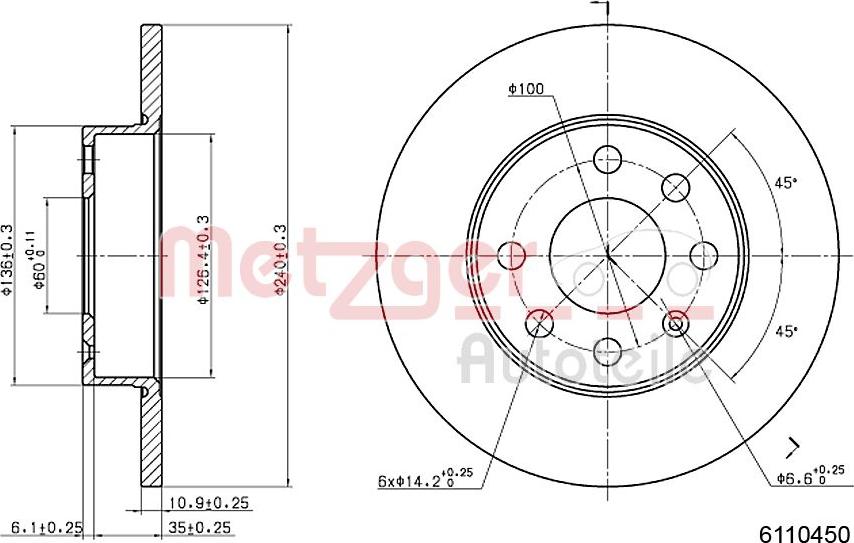 Metzger 6110450 - Тормозной диск autospares.lv