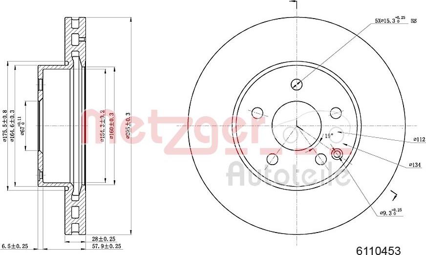 Metzger 6110453 - Тормозной диск autospares.lv