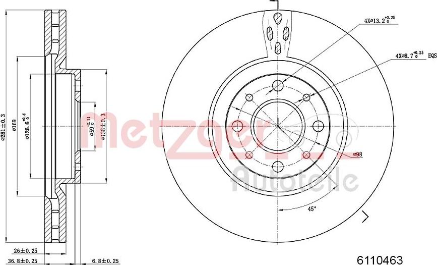 Metzger 6110463 - Тормозной диск autospares.lv