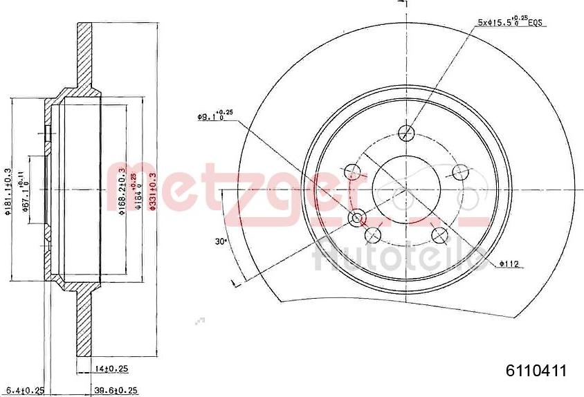 Metzger 6110411 - Тормозной диск autospares.lv