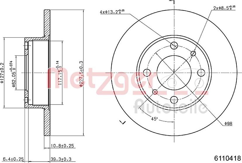 Metzger 6110418 - Тормозной диск autospares.lv