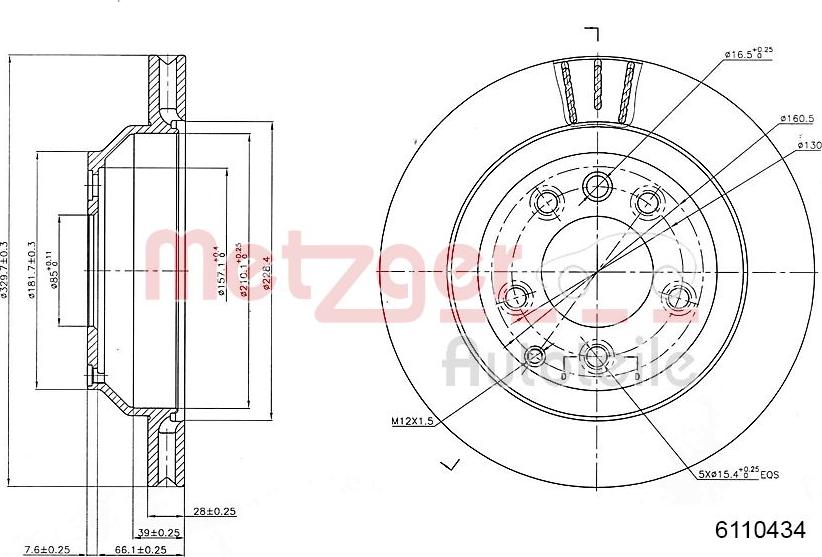 Metzger 6110434 - Тормозной диск autospares.lv