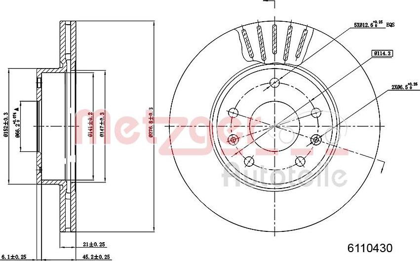 Metzger 6110430 - Тормозной диск autospares.lv