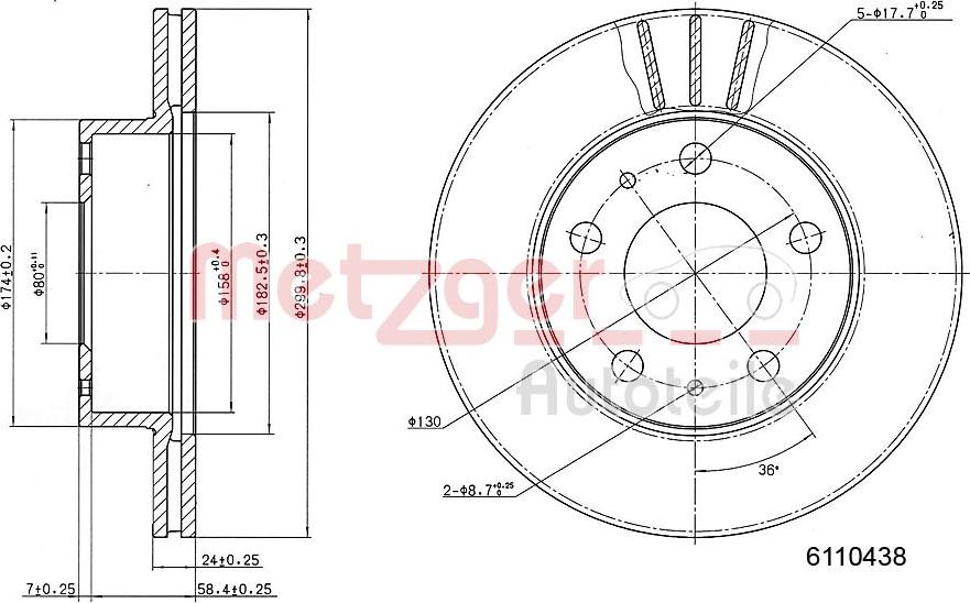 Metzger 6110438 - Тормозной диск autospares.lv